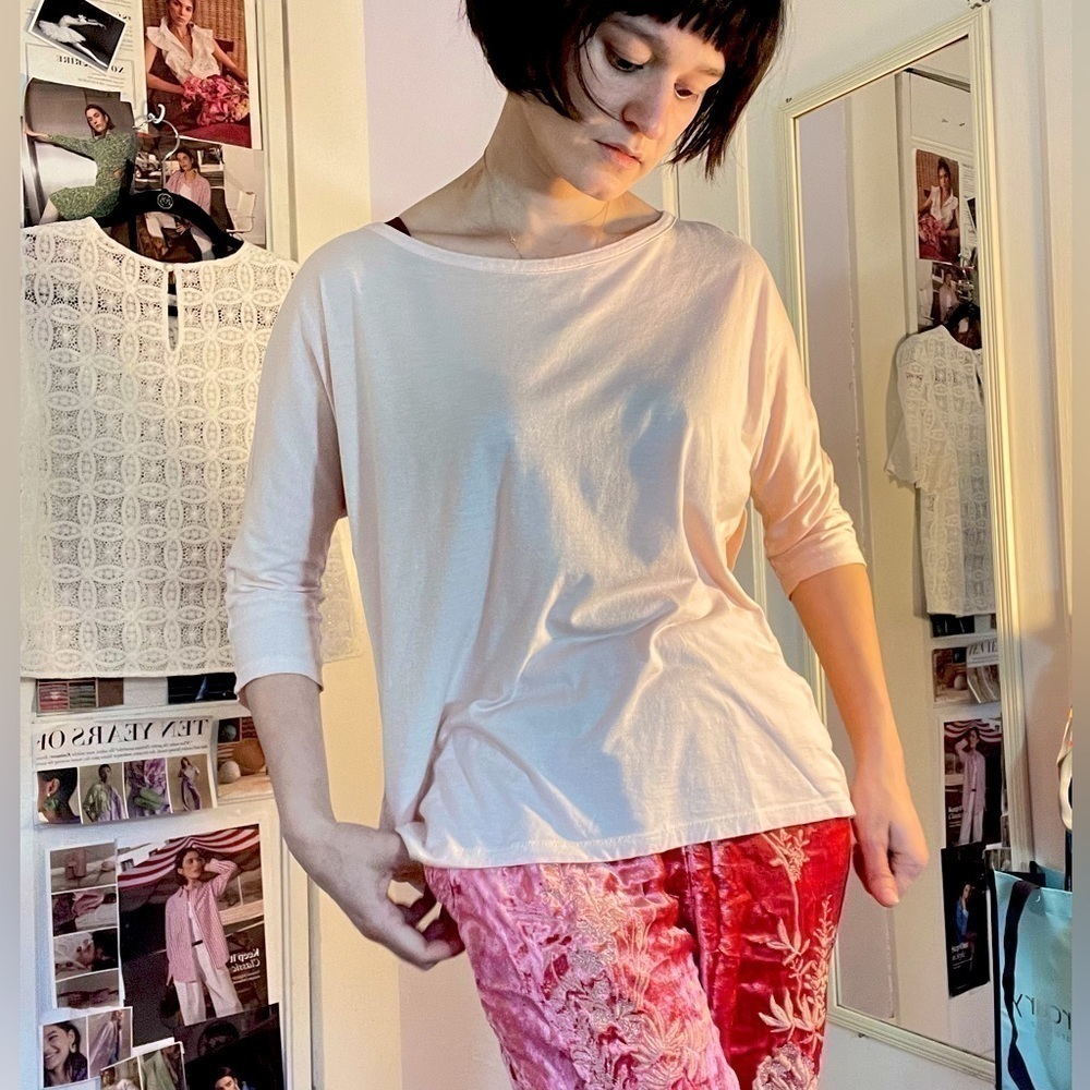 CUYANA Organic Pima Drape-Back Top Pink S
